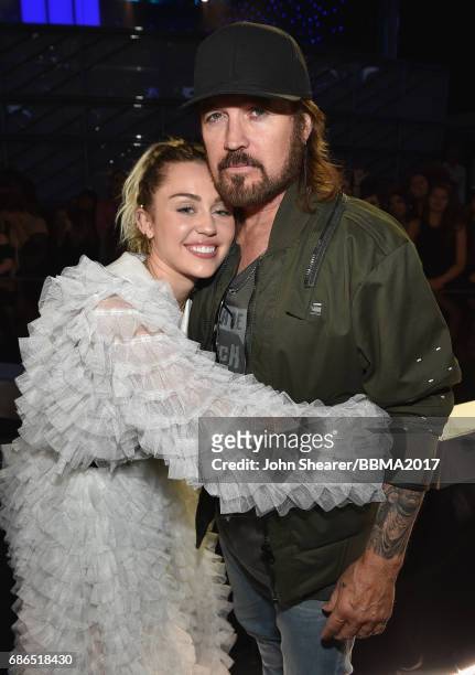 Singers Miley Cyrus and Billy Ray Cyrus attend the 2017 Billboard Music Awards at T-Mobile Arena on May 21, 2017 in Las Vegas, Nevada.
