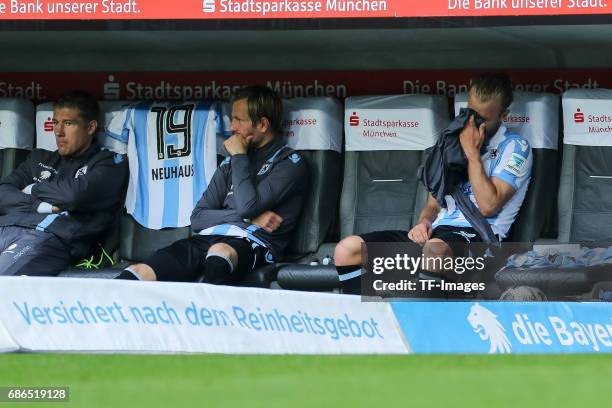 Stefan Aigner of 1860 Munich Christian Gytkjaer of 1860 Munich looks dejected during the Second Bundesliga match between TSV 1860 Muenchen and VfL...