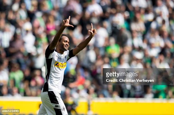 May 20: Raffael of Borussia Moenchengladbach celebrate after he scores his teams second goal during the Bundesliga Match between Borussia...