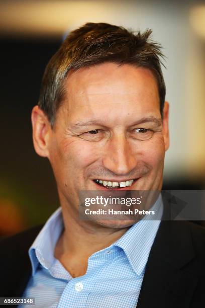 Vodafone Chief Executive Russell Stanners speaks during a New Zealand All Blacks sponsorship Announcement at Eden Park on May 22, 2017 in Auckland,...