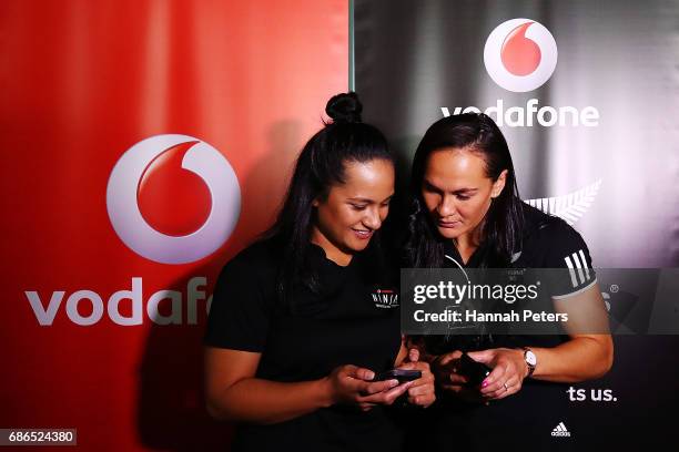 New Zealand womens rugby player Portia Woodman receives help from a Vodafone Ninja during a New Zealand All Blacks sponsorship Announcement at Eden...