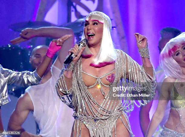 Actress/singer Cher performs onstage during the 2017 Billboard Music Awards at T-Mobile Arena on May 21, 2017 in Las Vegas, Nevada.