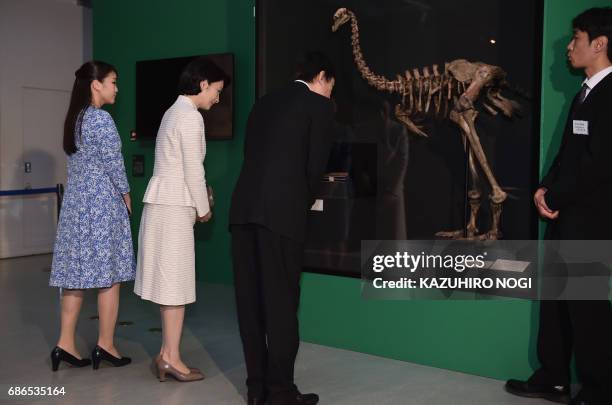 Japanese Prince Akishino , Princess Kiko and their daughter Princess Mako visit an exhibition featuring treasured specimens from the natural history...