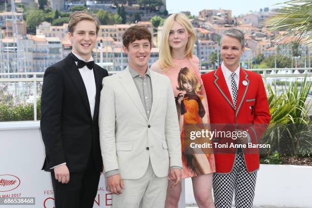 Lewis, Alex Sharp, Elle Fanning and director John Cameron Mitchell attend the "How To Talk To Girls At Parties" Photocall during the 70th annual...