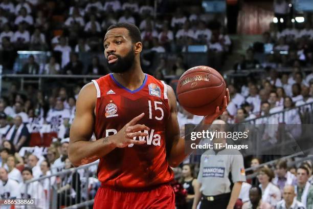 Reggie Redding of Munich controls the ball during the easyCredit BBL Basketball Bundesliga match between FC Bayern Muenche and Alba Berlin at Audi...