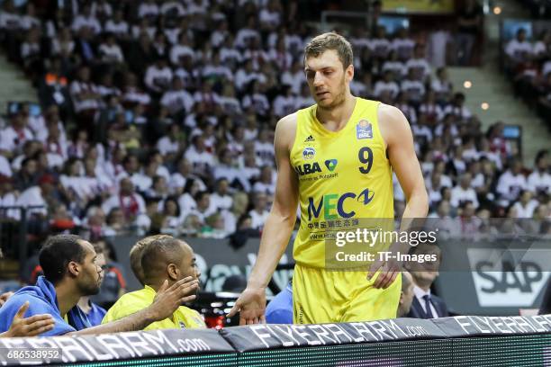 Elmedin Kikanovic of Berlin looks on during the easyCredit BBL Basketball Bundesliga match between FC Bayern Muenche and Alba Berlin at Audi Dome on...