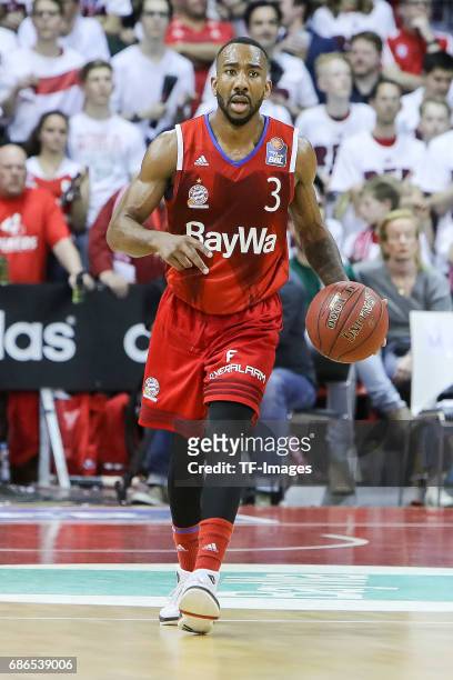 Dru Joyce of Munich controls the ball during the easyCredit BBL Basketball Bundesliga match between FC Bayern Muenche and Alba Berlin at Audi Dome on...
