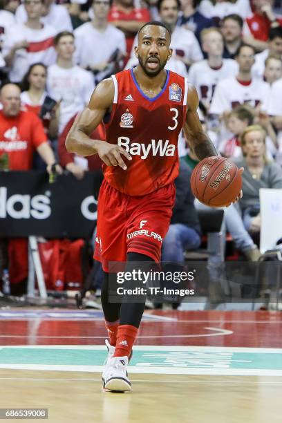 Dru Joyce of Munich controls the ball during the easyCredit BBL Basketball Bundesliga match between FC Bayern Muenche and Alba Berlin at Audi Dome on...