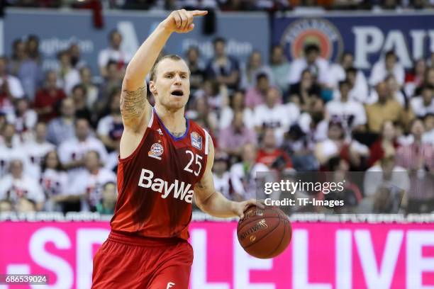 Anton Gavel of Munich gestures during the easyCredit BBL Basketball Bundesliga match between FC Bayern Muenche and Alba Berlin at Audi Dome on May 6,...