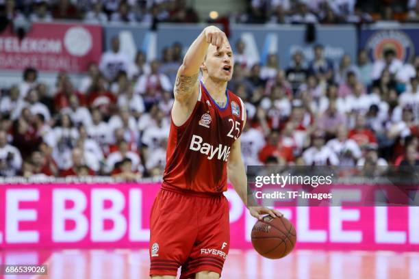 Anton Gavel of Munich gestures during the easyCredit BBL Basketball Bundesliga match between FC Bayern Muenche and Alba Berlin at Audi Dome on May 6,...