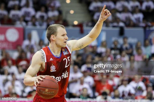 Anton Gavel of Munich gestures during the easyCredit BBL Basketball Bundesliga match between FC Bayern Muenche and Alba Berlin at Audi Dome on May 6,...