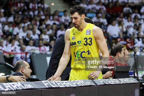 Tony Gaffney of Berlin looks on during the easyCredit BBL Basketball Bundesliga match between FC Bayern Muenche and Alba Berlin at Audi Dome on May...