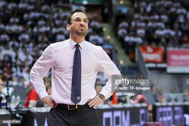 Headcoach Thomas Paech of Berlin looks on during the easyCredit BBL Basketball Bundesliga match between FC Bayern Muenche and Alba Berlin at Audi...