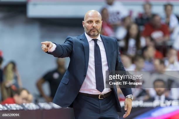 Head Coach Aleksandar Sasa Djordjevic of Munich gestures during the easyCredit BBL Basketball Bundesliga match between FC Bayern Muenche and Alba...