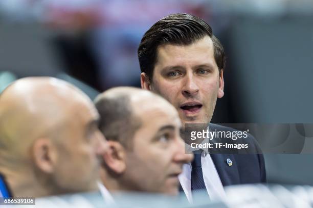 Assistant Coach Sebastian Trzcionka of Berlin looks on during the easyCredit BBL Basketball Bundesliga match between FC Bayern Muenche and Alba...