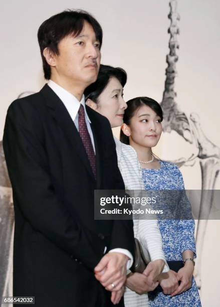 Princess Mako visits an exhibition at the National Museum of Nature and Science in Tokyo with her parents, Prince Akishino and Princess Kiko, on May...