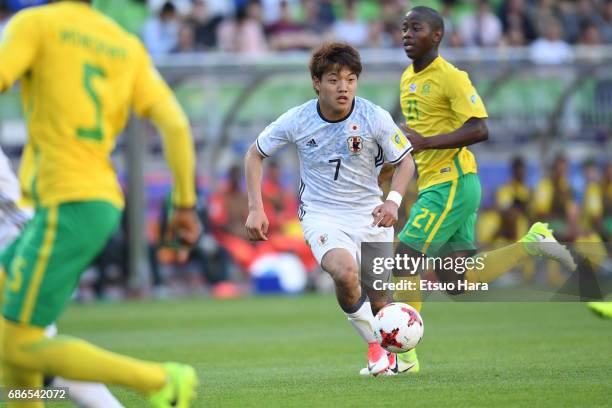 Ritsu Doan of Japan in action during the FIFA U-20 World Cup SKorea Republic 2017 group D match between South Africa and Japan at Suwon World Cup...