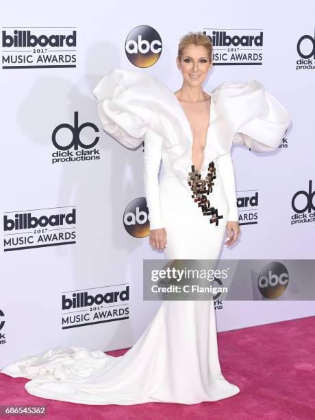 Celine Dion poses backstage in the press room during the 2017 Billboard Music Awards at T-Mobile Arena on May 21, 2017 in Las Vegas, Nevada.