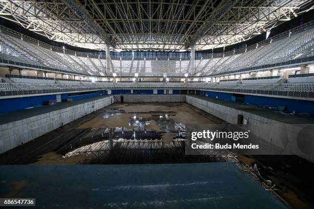 View from the mostly abandoned Olympic Aquatics stadium at the Olympic Park on May 20, 2017 in Rio de Janeiro, Brazil. In the nine months after the...