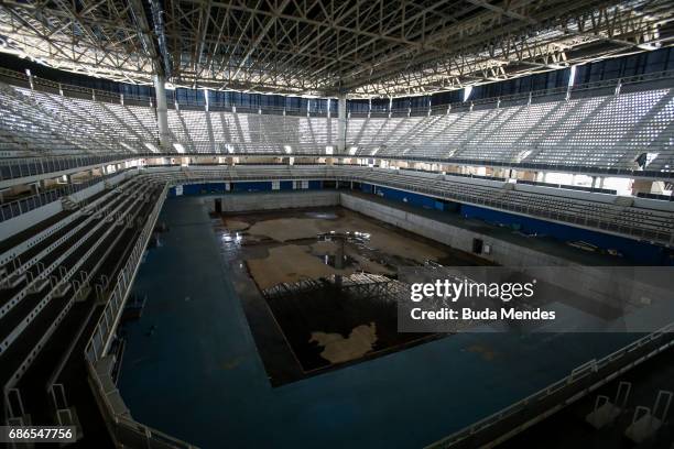 View from the mostly abandoned Olympic Aquatics stadium at the Olympic Park on May 20, 2017 in Rio de Janeiro, Brazil. In the nine months after the...