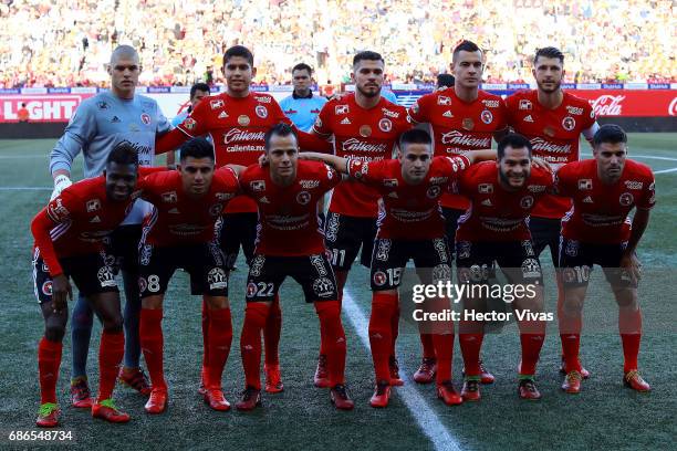 Players of Tijuana pose during the semi finals second leg match between Tijuana and Tigres UANL as part of the Torneo Clausura 2017 Liga MX at...