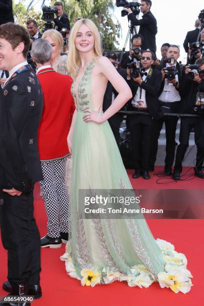 Elle Fanning attends the "How To Talk To Girls At Parties" screening during the 70th annual Cannes Film Festival at Palais des Festivals on May 21,...