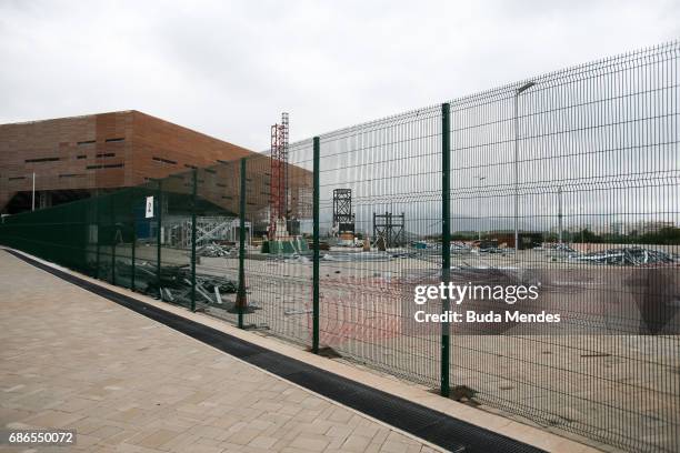 View from the mostly abandoned Olympic Park on May 20, 2017 in Rio de Janeiro, Brazil. Until today, nine months after the Olympic games, very few...