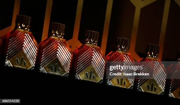 Virginia Black Whiskey bottles are pictured at the Virginia Black VIP lounge during the 2017 Billboard Music Awards at T-Mobile Arena on May 21, 2017...
