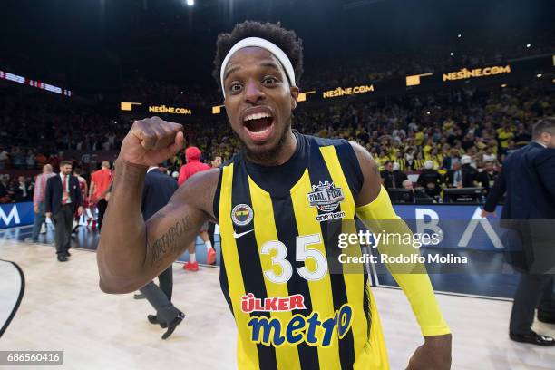 Bobby Dixon, #35 of Fenerbahce Istanbul celebrates during the 2017 Final Four Istanbul Turkish Airlines EuroLeague Champion Trophy Ceremony at Sinan...