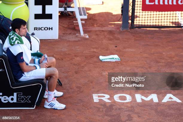Novak Djokovic of Serbia during the final of The Internazionali BNL d'Italia 2017 at Foro Italico on May 21, 2017 in Rome, Italy.