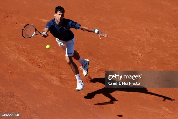 Novak Djokovic of Serbia in action against Alexander Zverev of Germany during the final of The Internazionali BNL d'Italia 2017 at Foro Italico on...