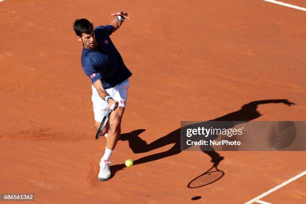 Novak Djokovic of Serbia in action against Alexander Zverev of Germany during the final of The Internazionali BNL d'Italia 2017 at Foro Italico on...