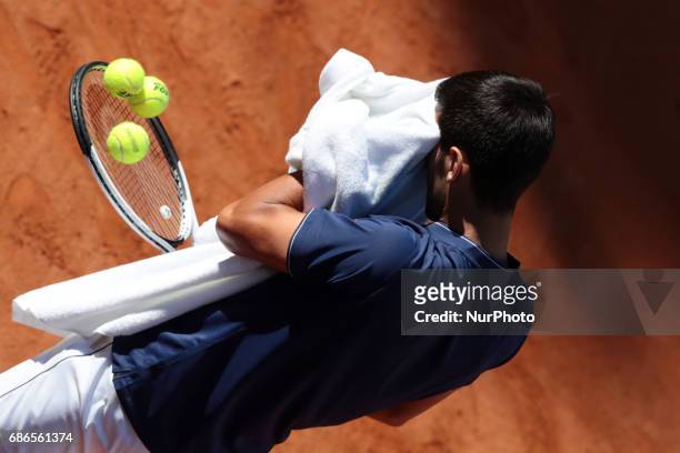 Novak Djokovic of Serbia in action against Alexander Zverev of Germany during the final of The Internazionali BNL d'Italia 2017 at Foro Italico on...