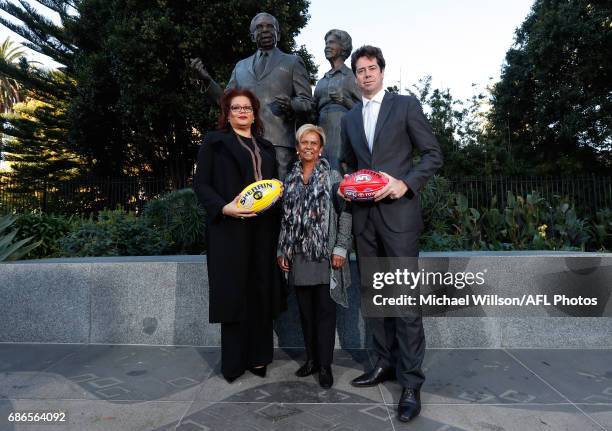 General Manager Inclusion and Social Policy Tanya Hosch, Sir Doug Nicholls' daughter Aunty Pam Pedersen and Gillon McLachlan, Chief Executive Officer...