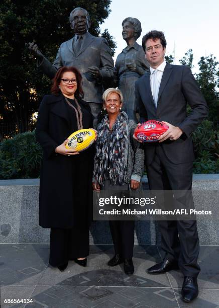 General Manager Inclusion and Social Policy Tanya Hosch, Sir Doug Nicholls' daughter Aunty Pam Pedersen and Gillon McLachlan, Chief Executive Officer...