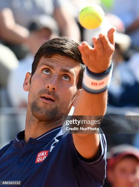 Novak Djokovic in action during his match against Alexander Zverev - Internazionali BNL d'Italia 2017 on May 21, 2017 in Rome, Italy.