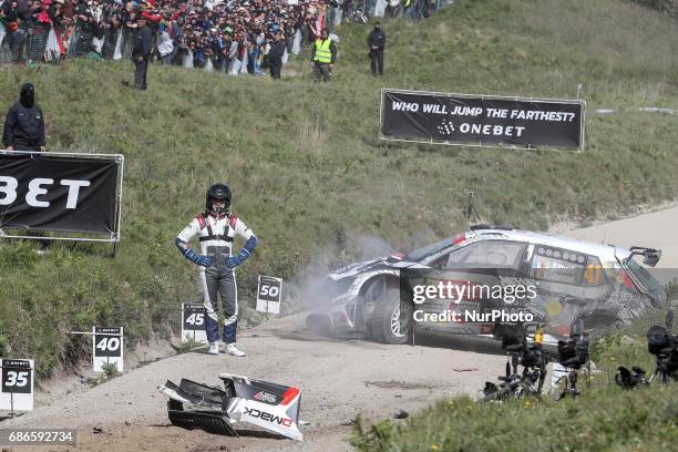 Quentin Gilbert and Renaud Jamoul in Skoda Fabia RS suffered an accident in the jump during the SS16 Fafe of WRC Vodafone Rally de Portugal 2017, at...