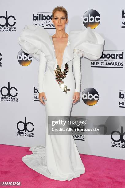 Singer Celine Dion poses in the press room during 2017 Billboard Music Awards at T-Mobile Arena on May 21, 2017 in Las Vegas, Nevada.