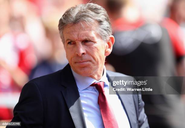 Claude Puel, Manager of Southampton looks on during the Premier League match between Southampton and Stoke City at St Mary's Stadium on May 21, 2017...