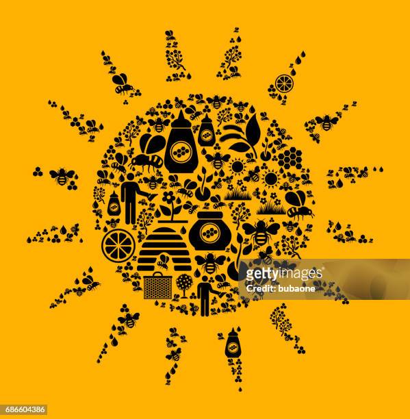 stockillustraties, clipart, cartoons en iconen met zon bijen en honing vector pictogramachtergrond - angels
