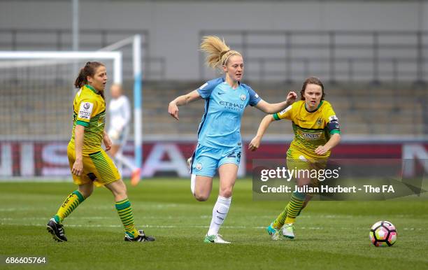 Keira Walsh Manchester City Women chases the ball with Annie Heatherson and Ellie Curson of of Yeovil Town Ladies during the WSL Spring Series Match...