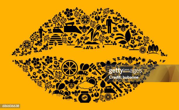lips bee and honey vector icon background - orange blossom stock illustrations