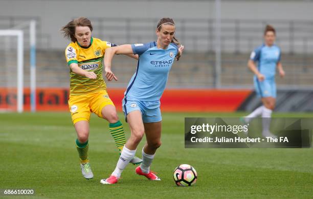 Jill Scott of Manchester City Women and Ellie Curson of Yeovil Town Ladies in action during the WSL Spring Series Match between Manchester City Women...