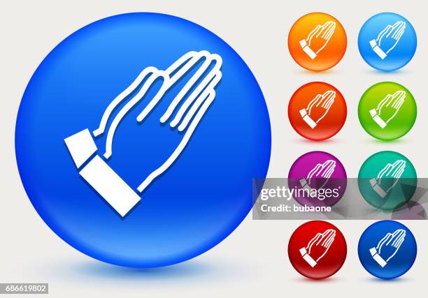 prayer icon on shiny color circle buttons - prayer circle stock illustrations