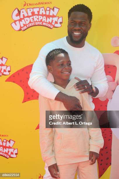 Actor Kevin Hart and son Hendrix Hart arrives for Premiere Of 20th Century Fox's "Captain Underpants: The First Epic Movie" held at Regency Village...