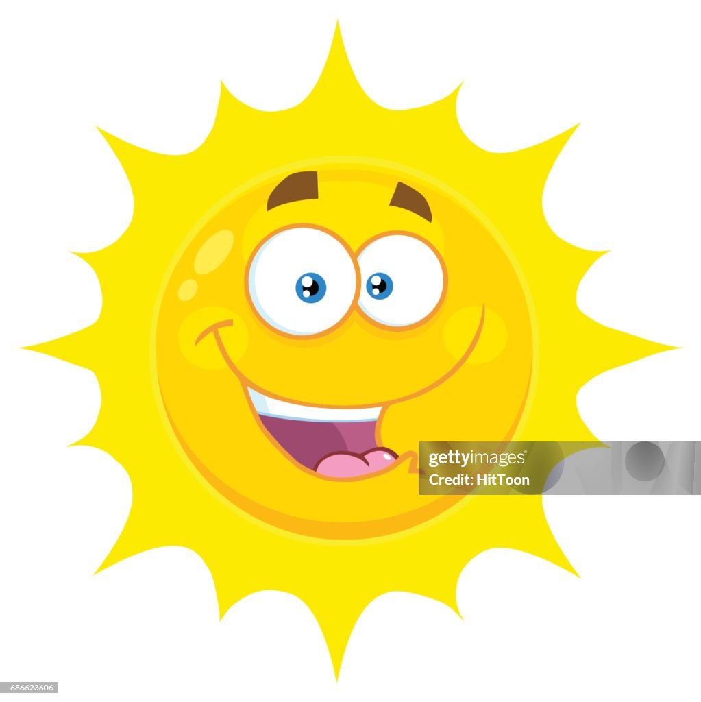 Feliz De Dibujos Animados De Sol Amarillo Cara Emoji Caracteres Con  Expresión Ilustración de stock - Getty Images