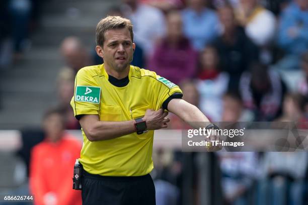 Referee Dr. Jochen Drees looks on during the Bundesliga match between Bayern Muenchen and SC Freiburg at Allianz Arena on May 20, 2017 in Munich,...