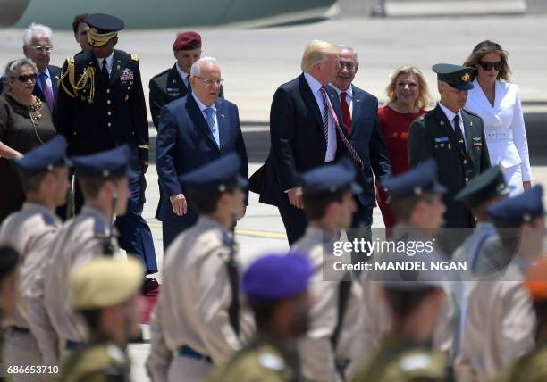 President Donald Trump and First Lady Melania Trump are welcomed by Israeli Prime Minister Benjamin Netanyahu , his wife Sara and Israeli President...