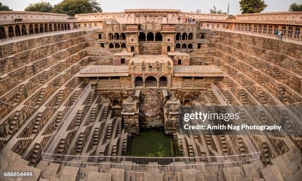 a panoramic view of chand baori stepwell - step well ストックフォトと画像