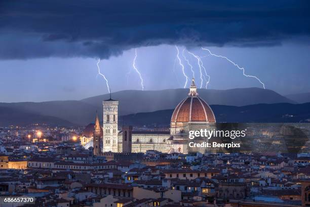 Lightning Storm over Duomo Santa Maria Del Fiore at Florence, Italy.